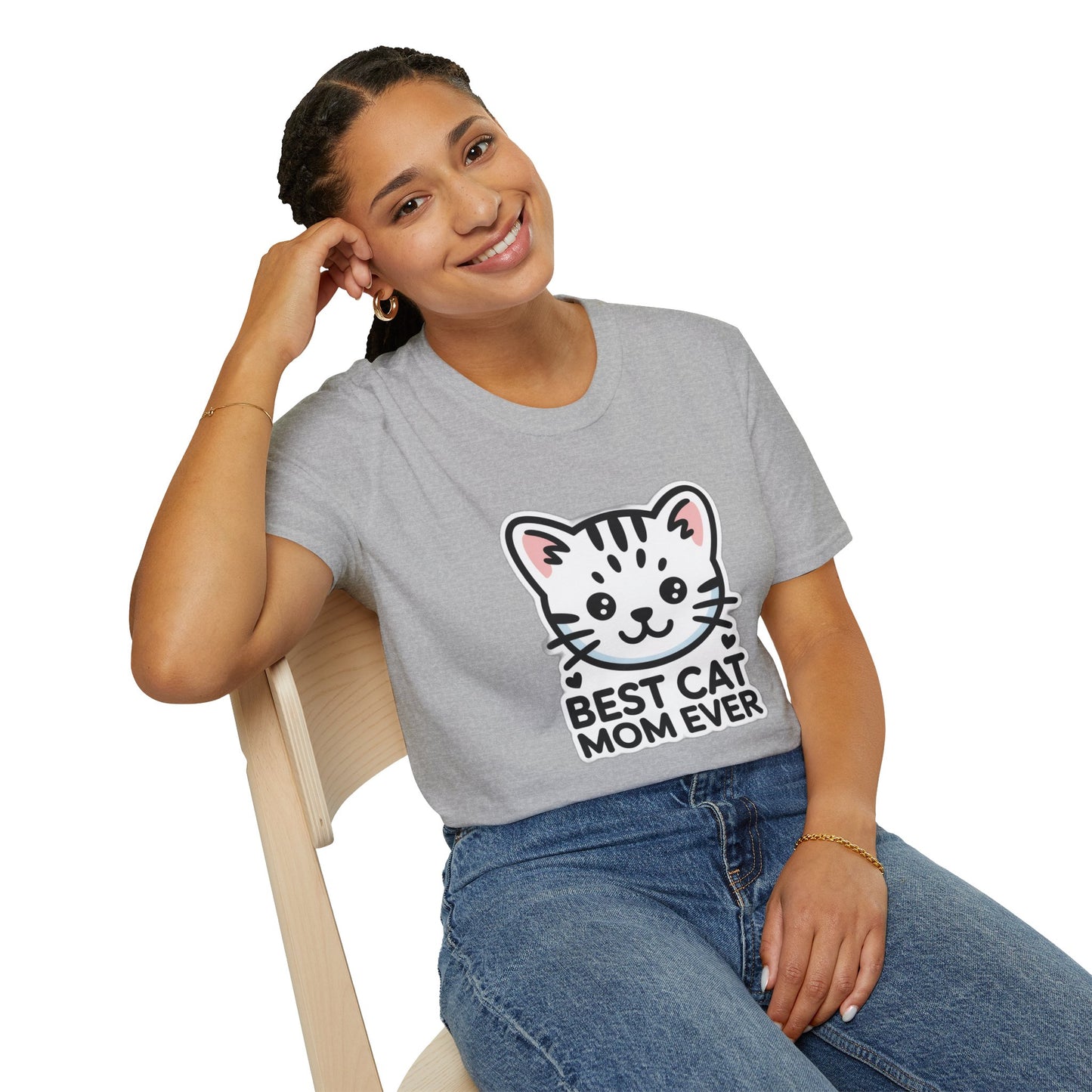 Best Cat Mom Ever T-Shirt - Kawaii Grey Tabby Cat Graphic Tee - Cute Cat Lover Gift