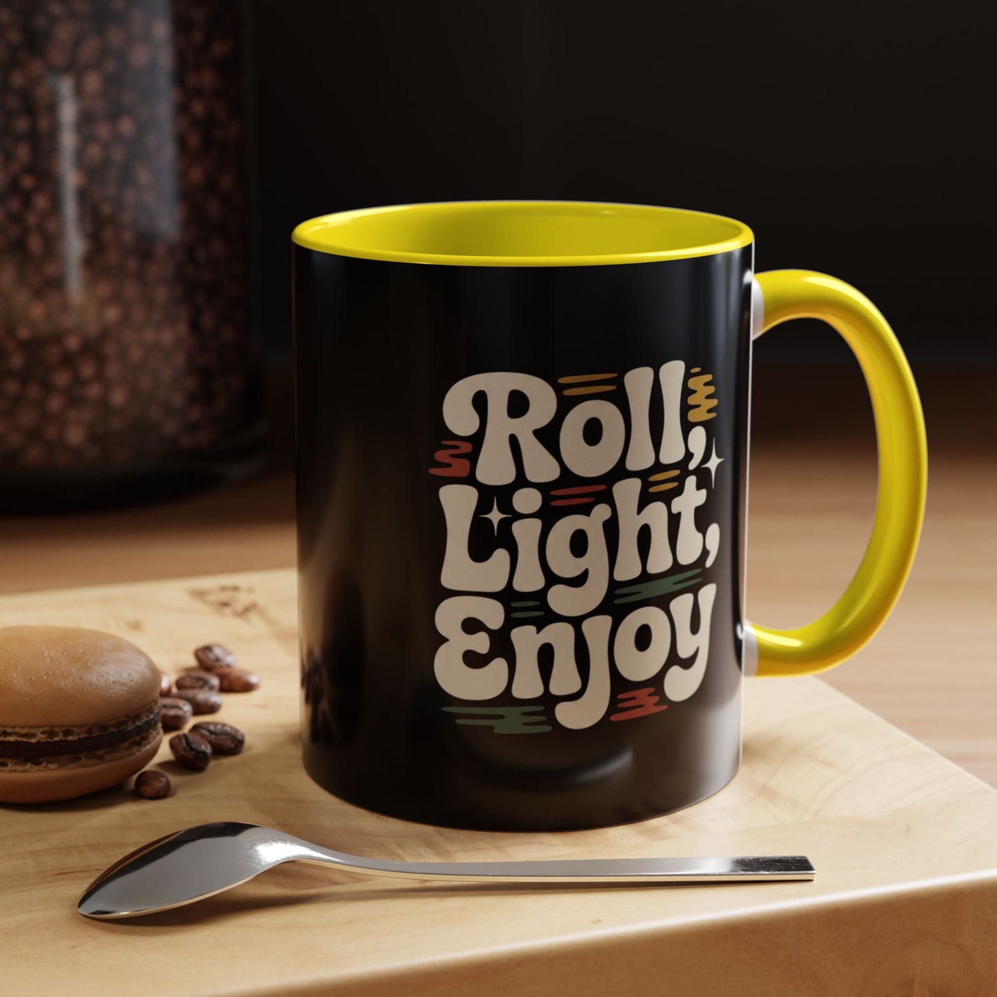 Coffee Mug — "Roll Light, Enjoy" Retro Accent Coffee Cup (11/15oz)