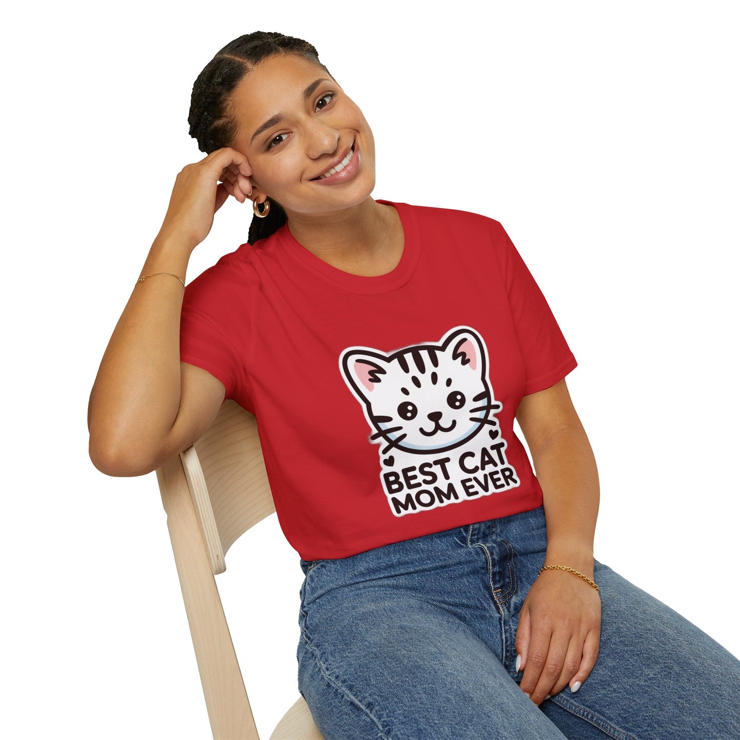 Best Cat Mom Ever T-Shirt - Kawaii Grey Tabby Cat Graphic Tee - Cute Cat Lover Gift