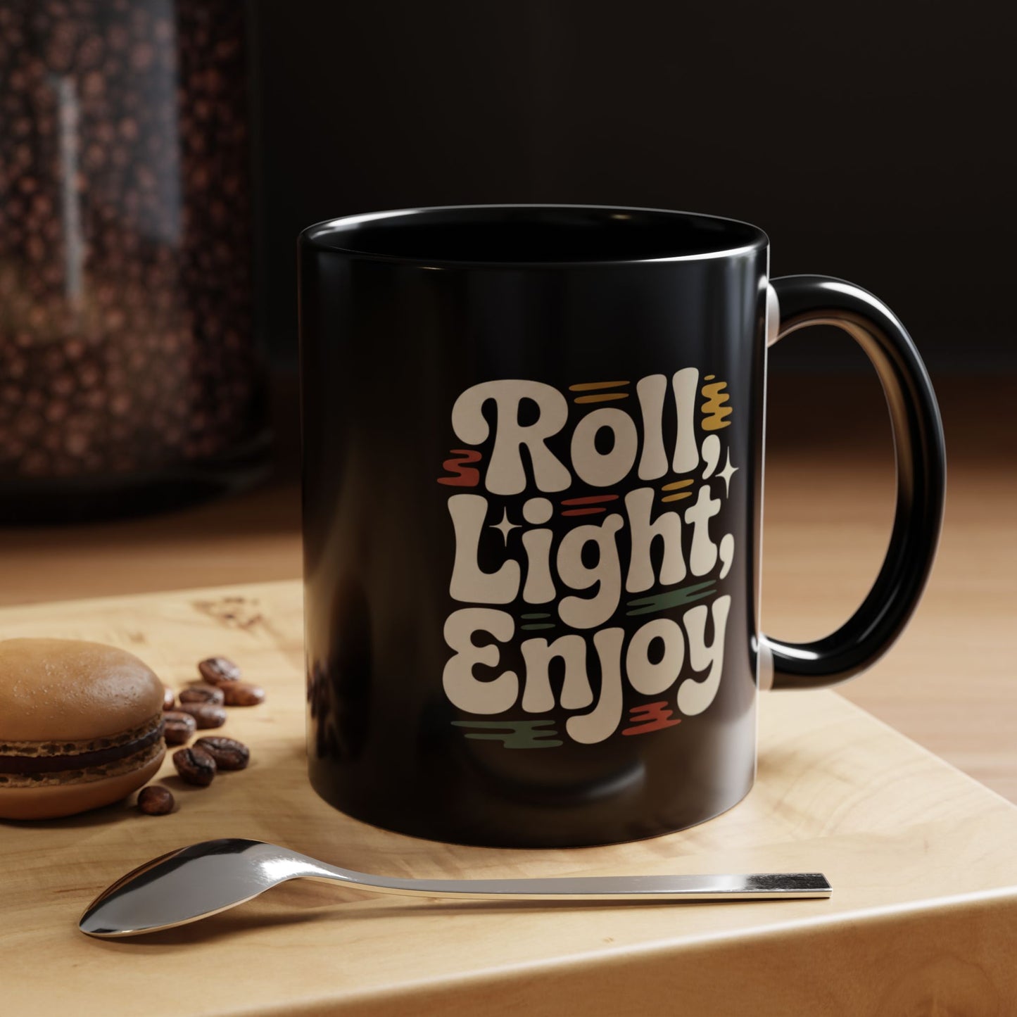 Coffee Mug — "Roll Light, Enjoy" Retro Accent Coffee Cup (11/15oz)