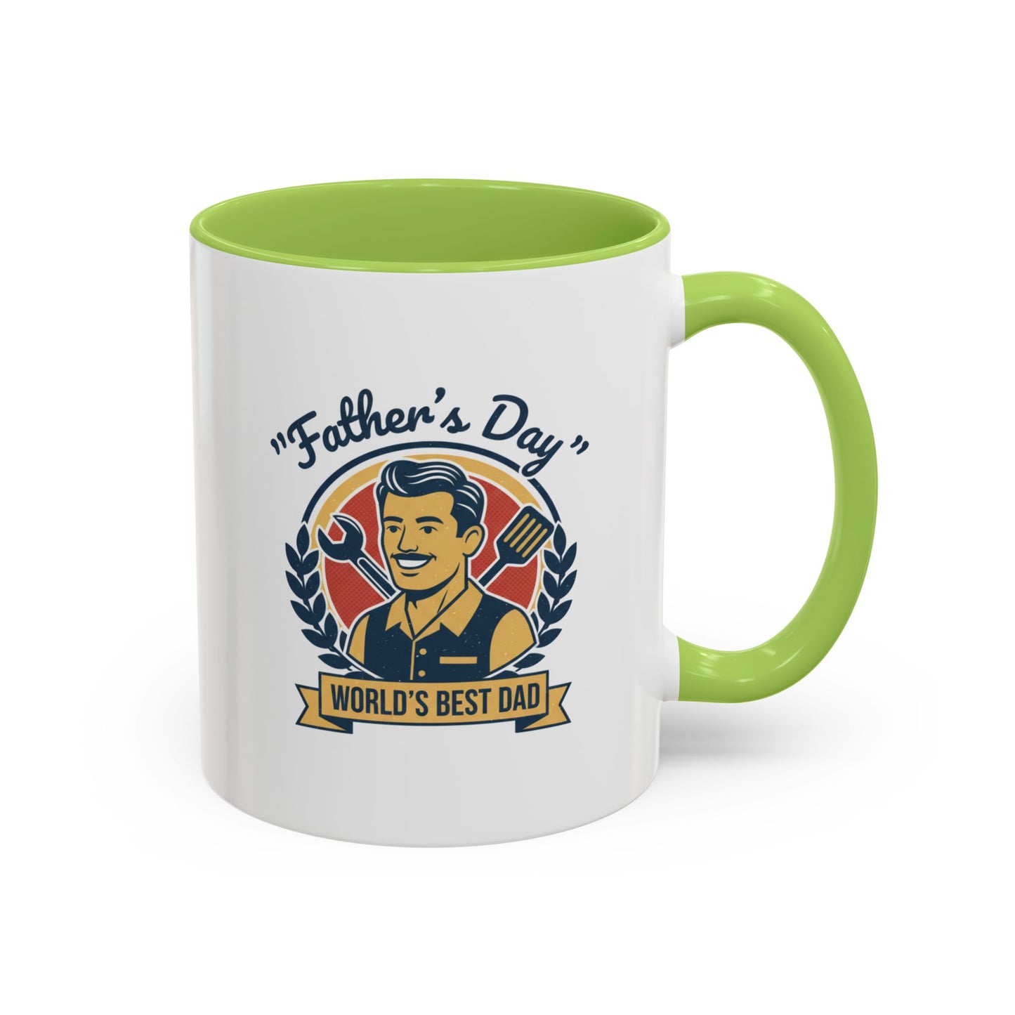 World's Best Dad Accent Coffee Mug — Vintage Wrench & Spatula Father's Day Gift