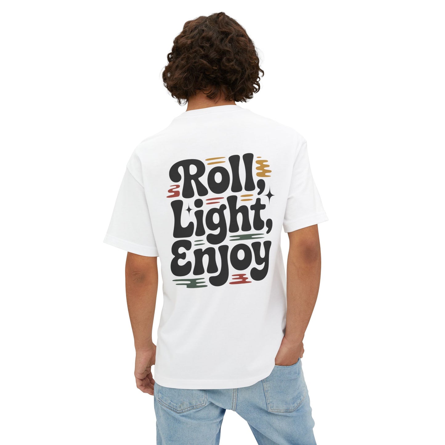 Roll, Light, Enjoy Retro Graphic Tee — 70s Bubble Typography Vintage Vibe