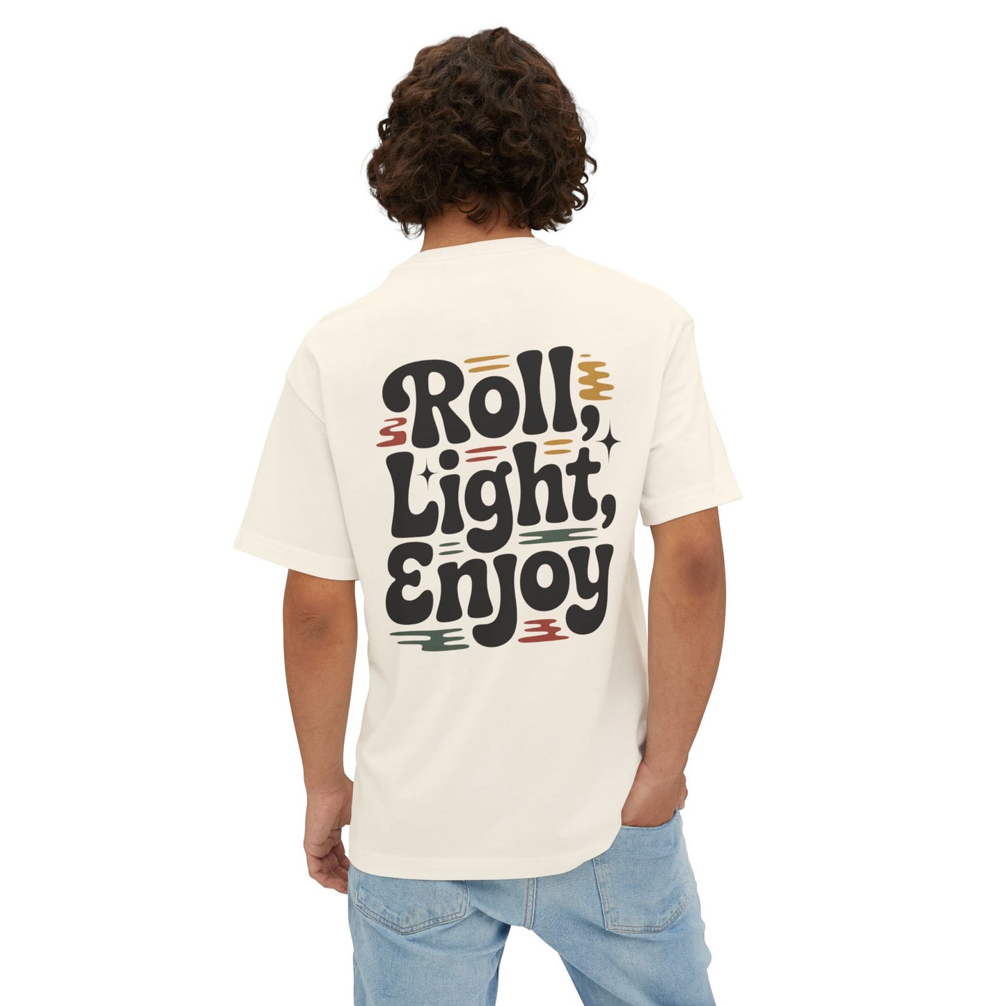 Roll, Light, Enjoy Retro Graphic Tee — 70s Bubble Typography Vintage Vibe