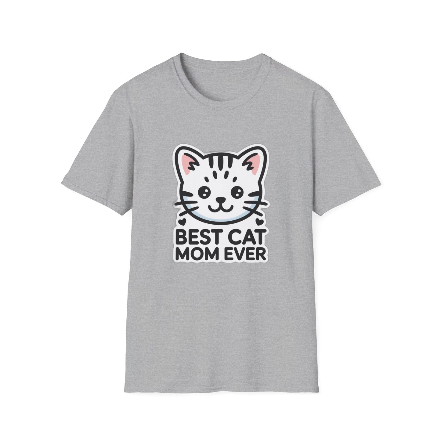 Best Cat Mom Ever T-Shirt - Kawaii Grey Tabby Cat Graphic Tee - Cute Cat Lover Gift