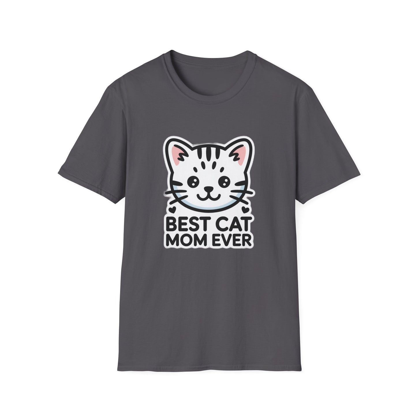 Best Cat Mom Ever T-Shirt - Kawaii Grey Tabby Cat Graphic Tee - Cute Cat Lover Gift