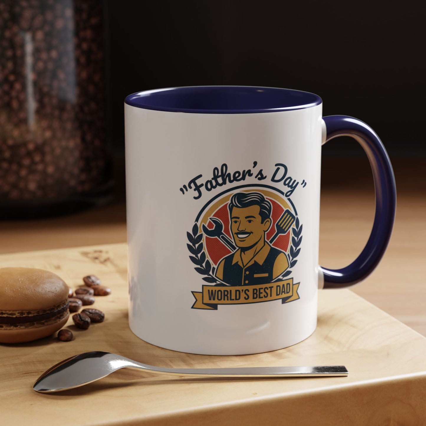 World's Best Dad Accent Coffee Mug — Vintage Wrench & Spatula Father's Day Gift