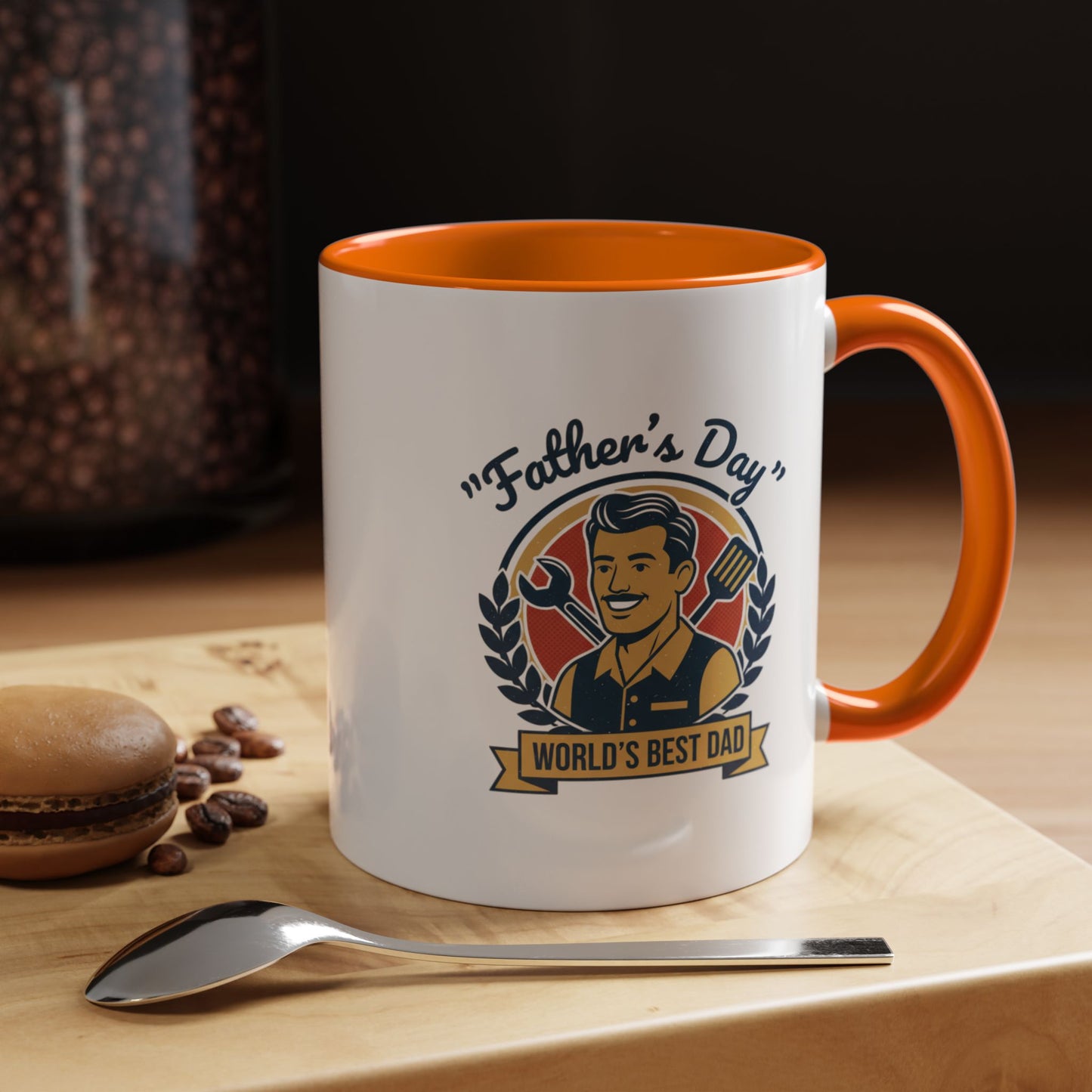 World's Best Dad Accent Coffee Mug — Vintage Wrench & Spatula Father's Day Gift