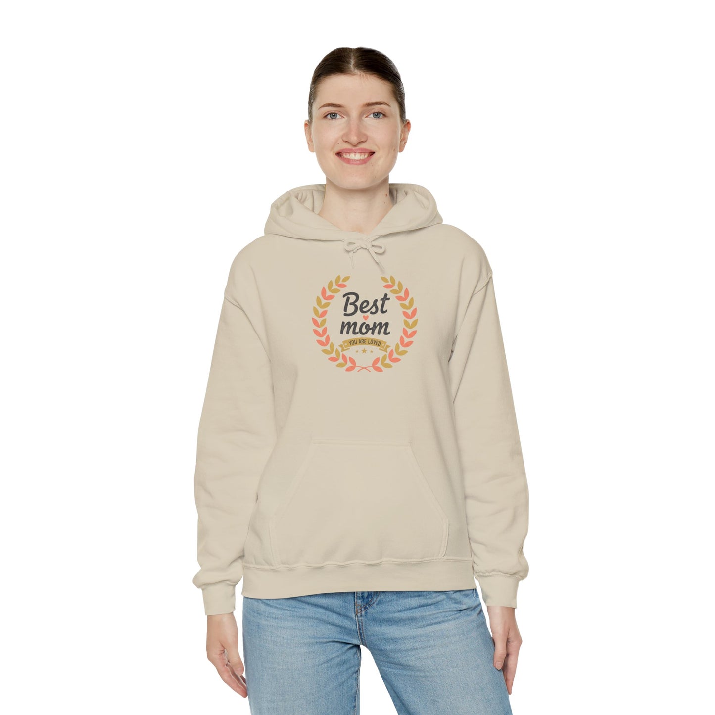 Best Mom Hooded Sweatshirt — "You Are Loved" Laurel Wreath Design