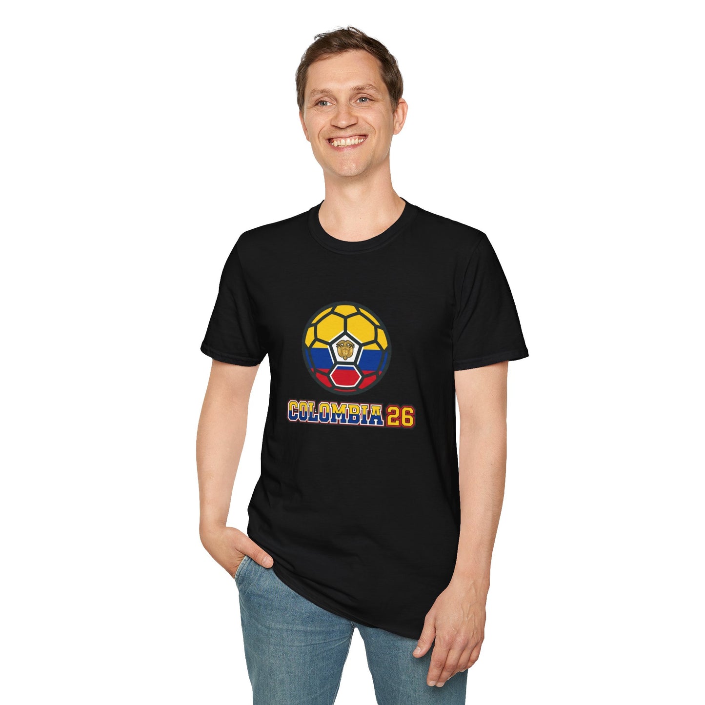 Colombia 26 Soccer Graphic Tee — Tricolor Flag & Coat of Arms