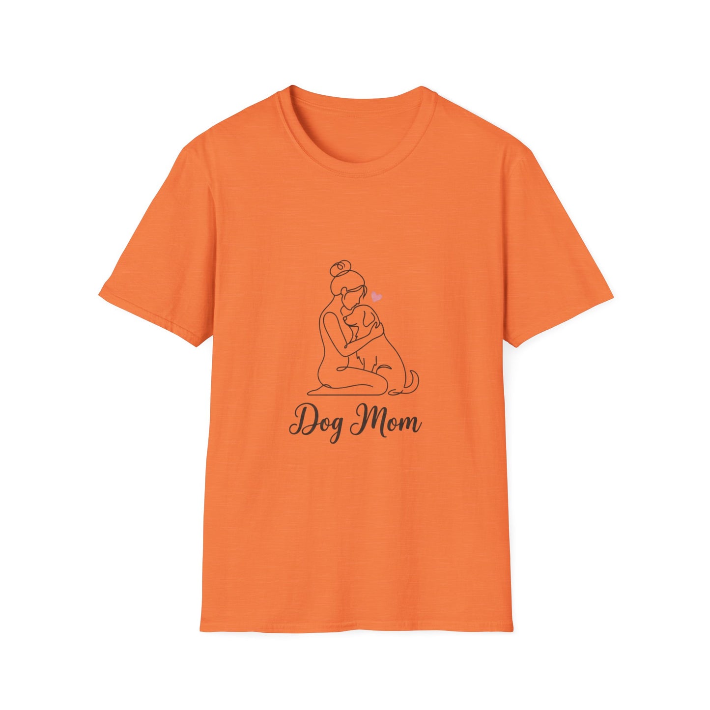 Dog Mom Line-Art Tee — Minimalist Pink Heart Graphic