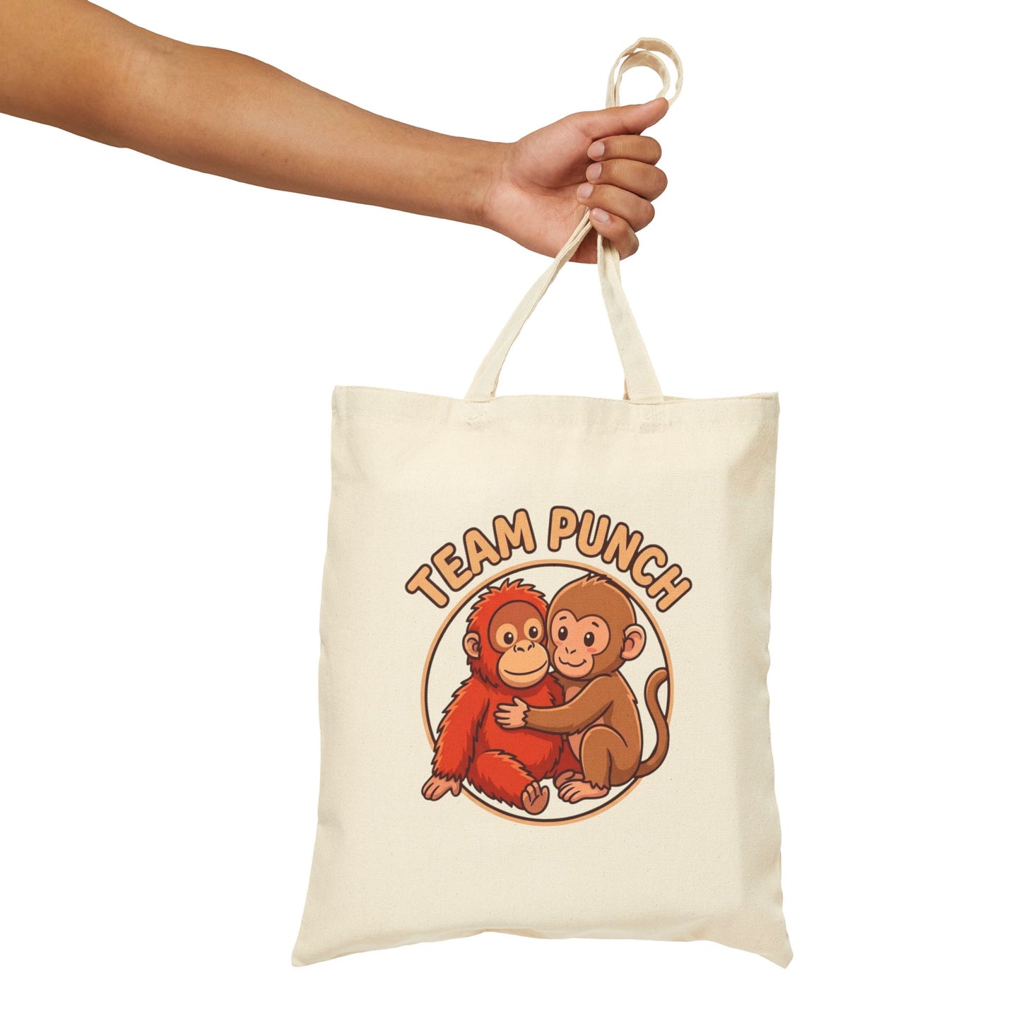 Team Punch Monkey Friends Canvas Tote — "Best Friends" Orangutan & Monkey Hug