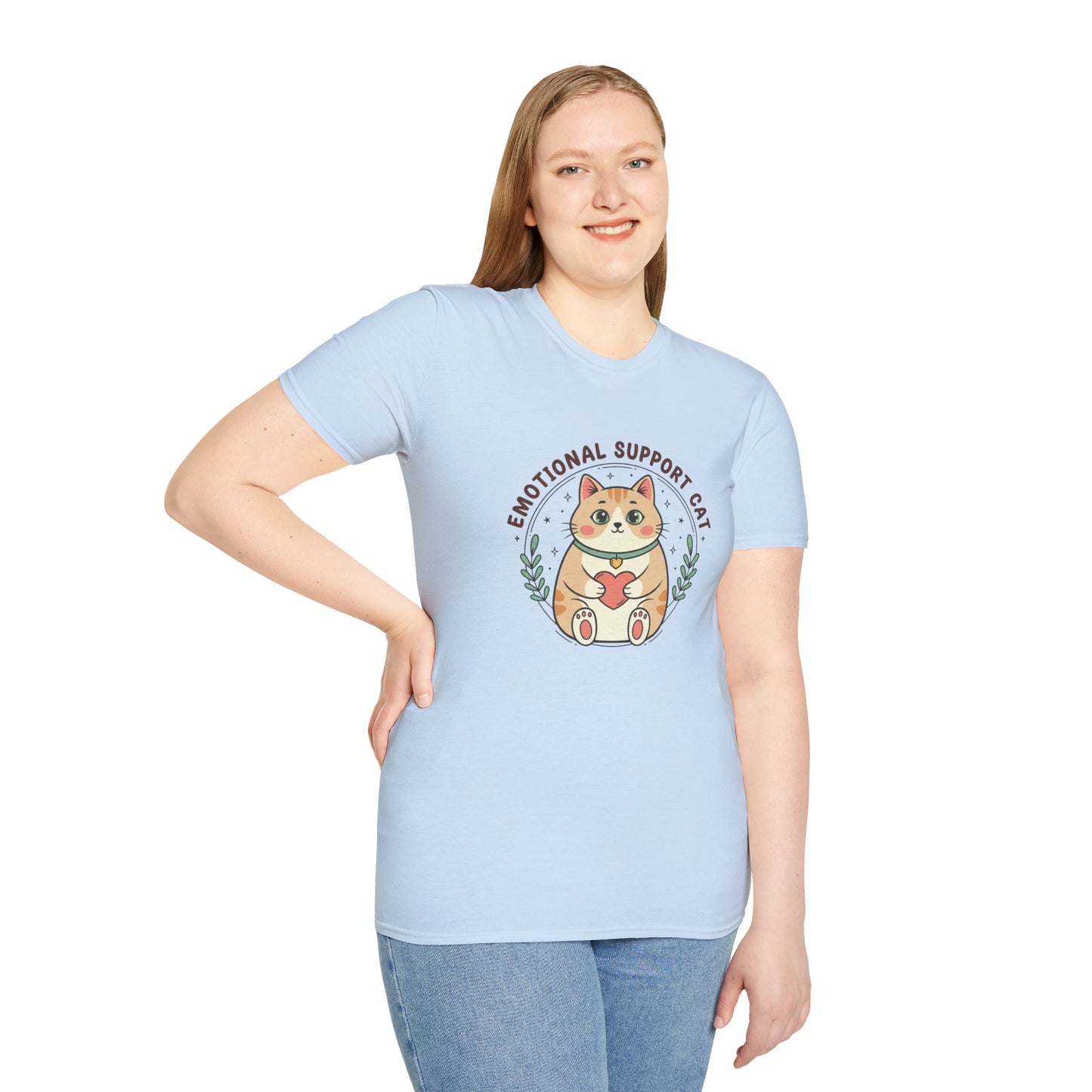 Emotional Support Cat T-Shirt — Kawaii Ginger Tabby Heart Cottagecore Tee