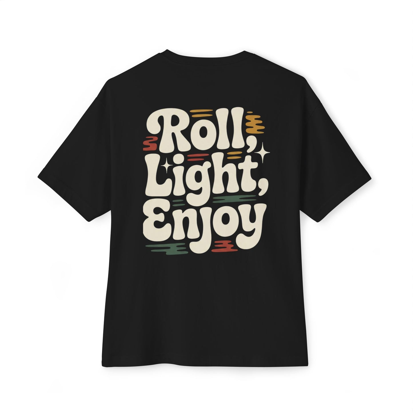 Roll, Light, Enjoy Retro Graphic Tee — 70s Bubble Typography Vintage Vibe