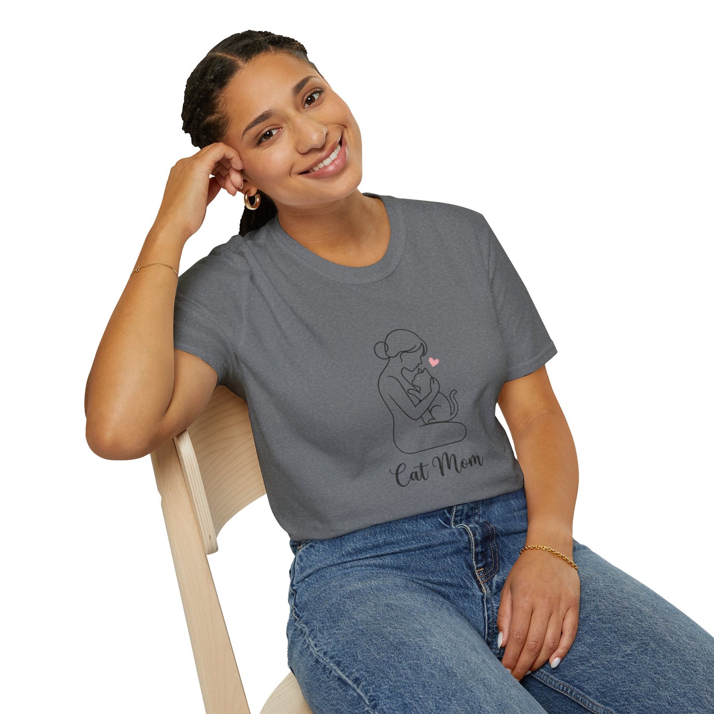Cat Mom T-Shirt - Minimalist Line Art Graphic Tee - Cute Pet Lover Gift