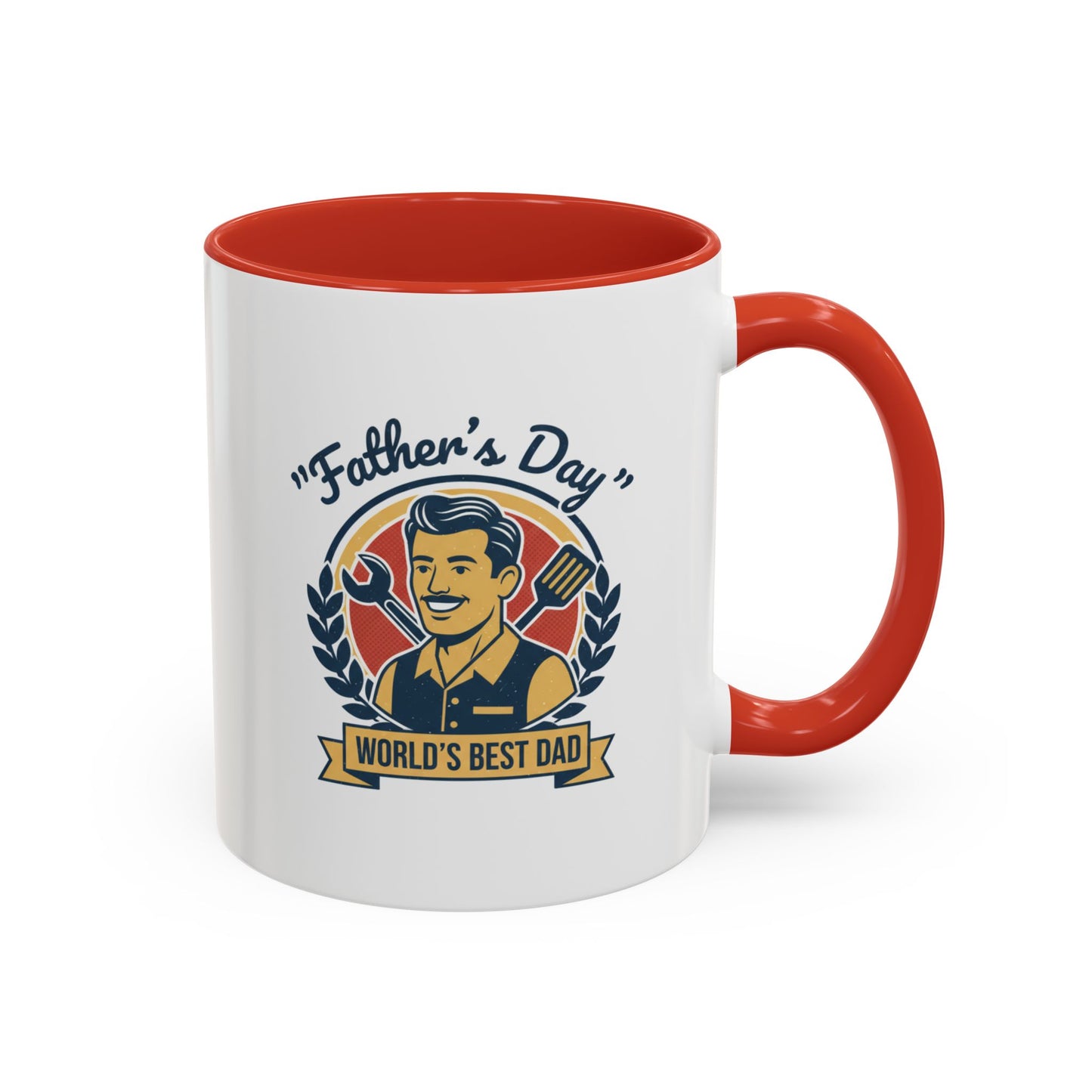 World's Best Dad Accent Coffee Mug — Vintage Wrench & Spatula Father's Day Gift