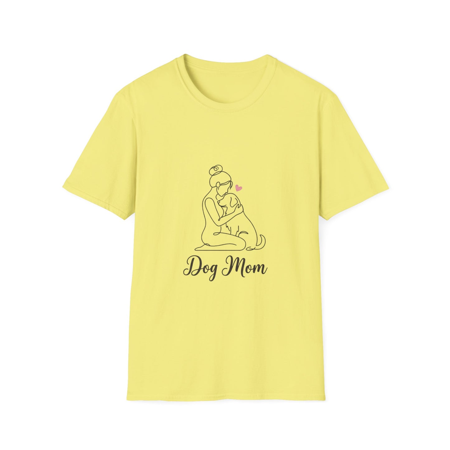 Dog Mom Line-Art Tee — Minimalist Pink Heart Graphic