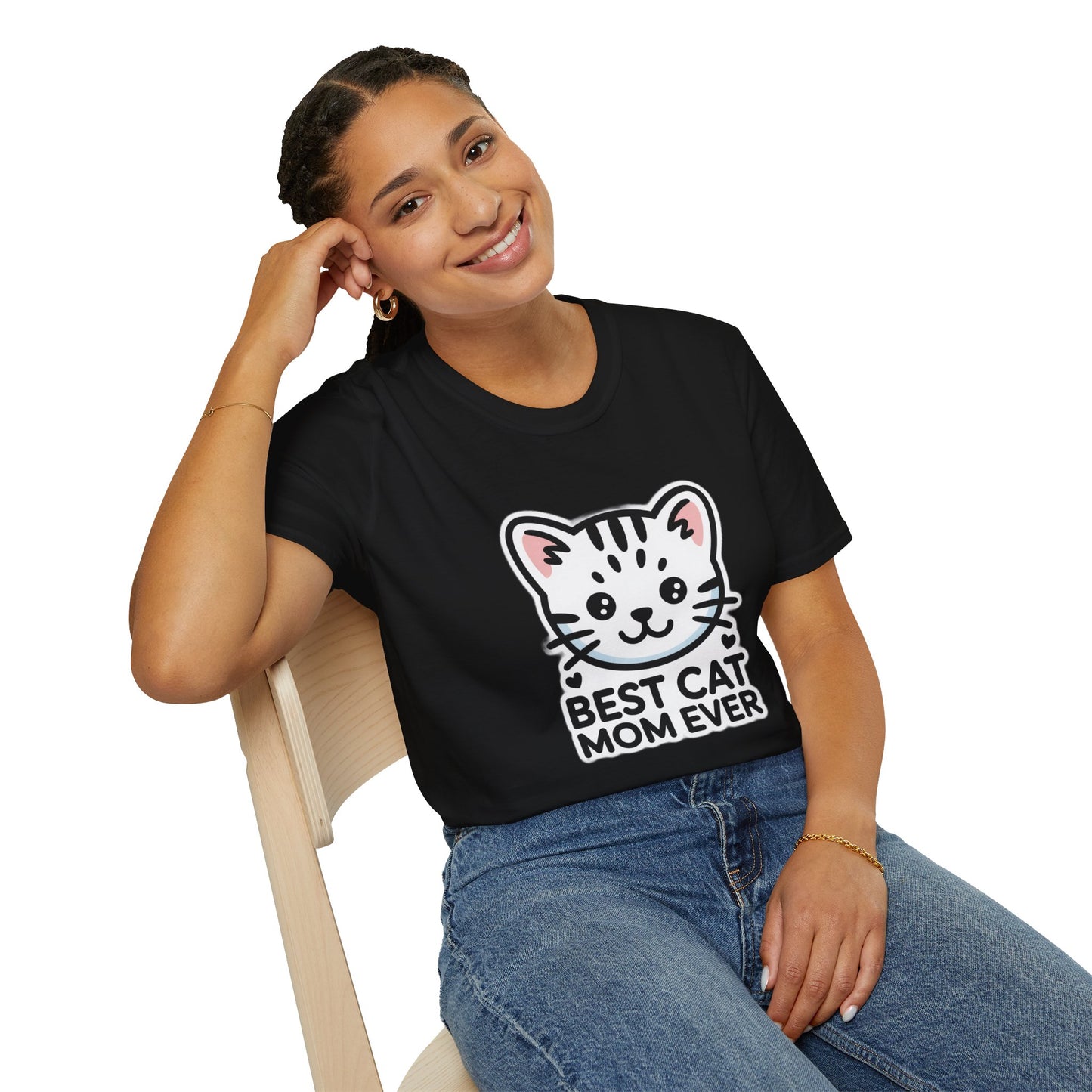 Best Cat Mom Ever T-Shirt - Kawaii Grey Tabby Cat Graphic Tee - Cute Cat Lover Gift