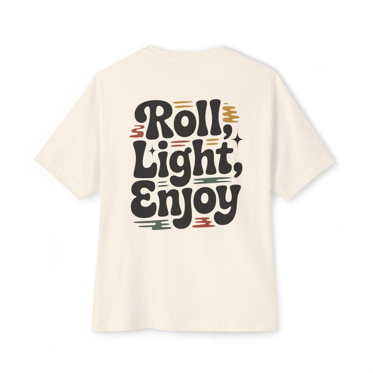 Roll, Light, Enjoy Retro Graphic Tee — 70s Bubble Typography Vintage Vibe