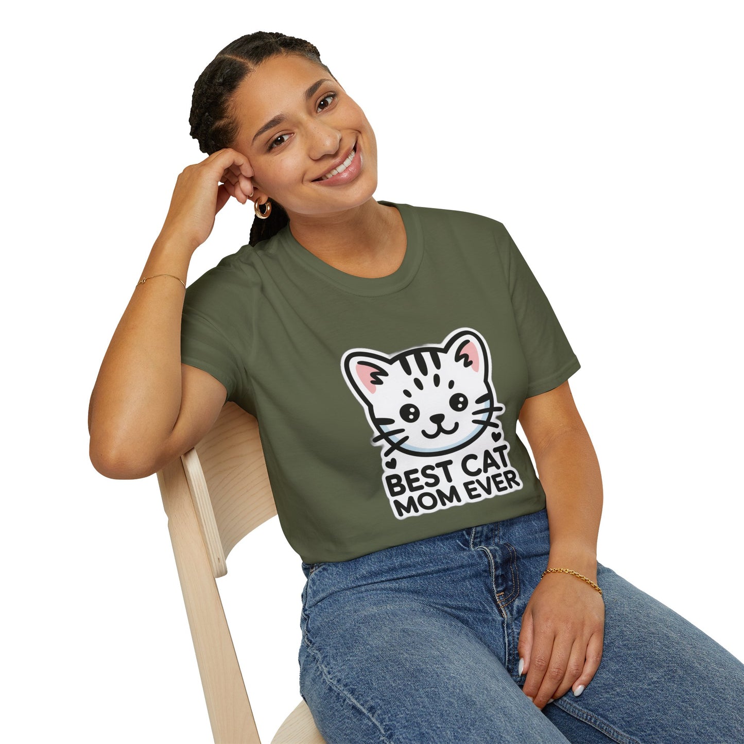 Best Cat Mom Ever T-Shirt - Kawaii Grey Tabby Cat Graphic Tee - Cute Cat Lover Gift
