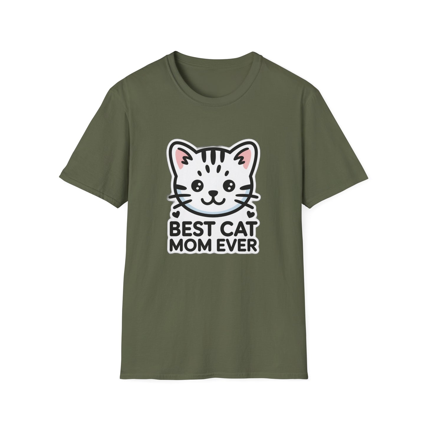 Best Cat Mom Ever T-Shirt - Kawaii Grey Tabby Cat Graphic Tee - Cute Cat Lover Gift