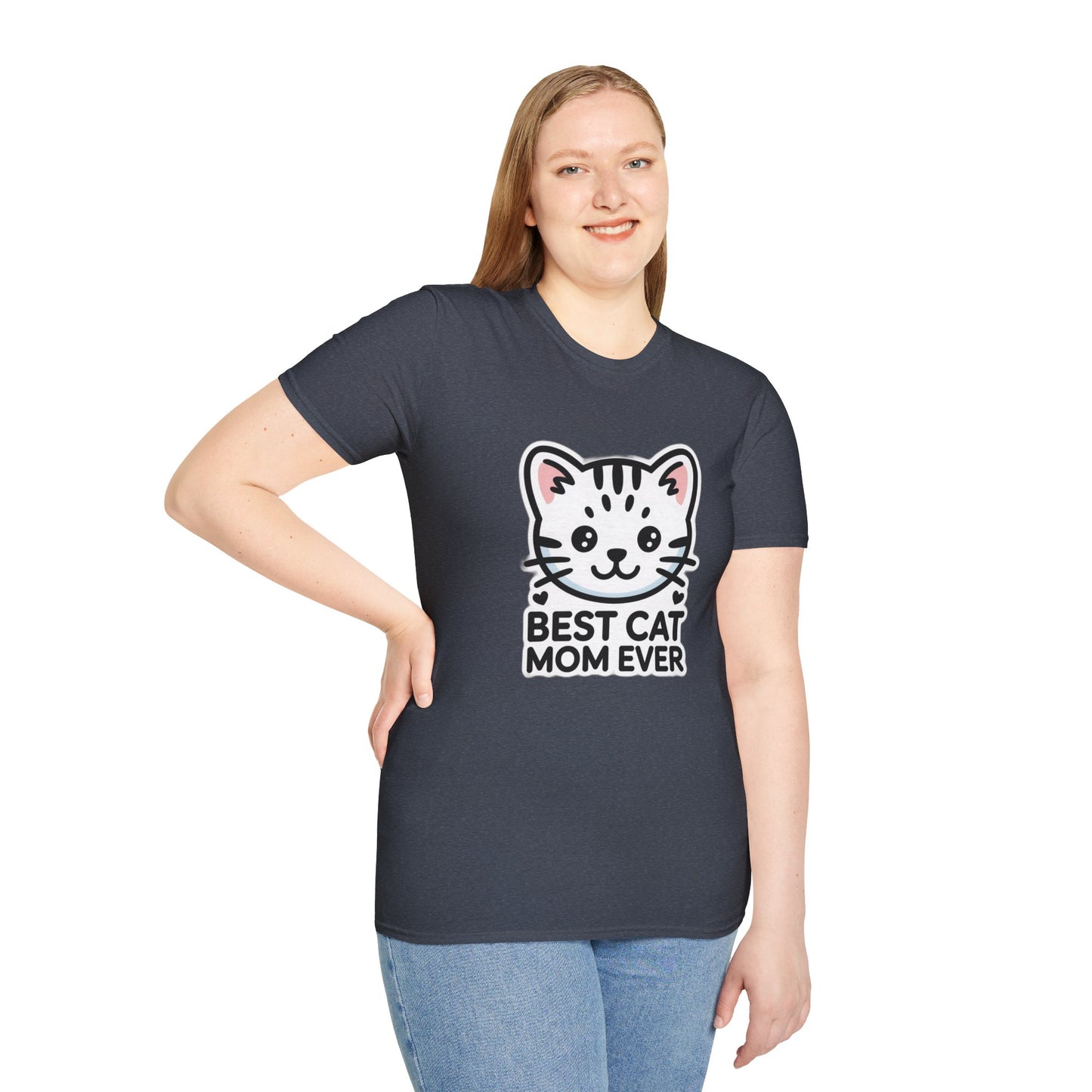 Best Cat Mom Ever T-Shirt - Kawaii Grey Tabby Cat Graphic Tee - Cute Cat Lover Gift