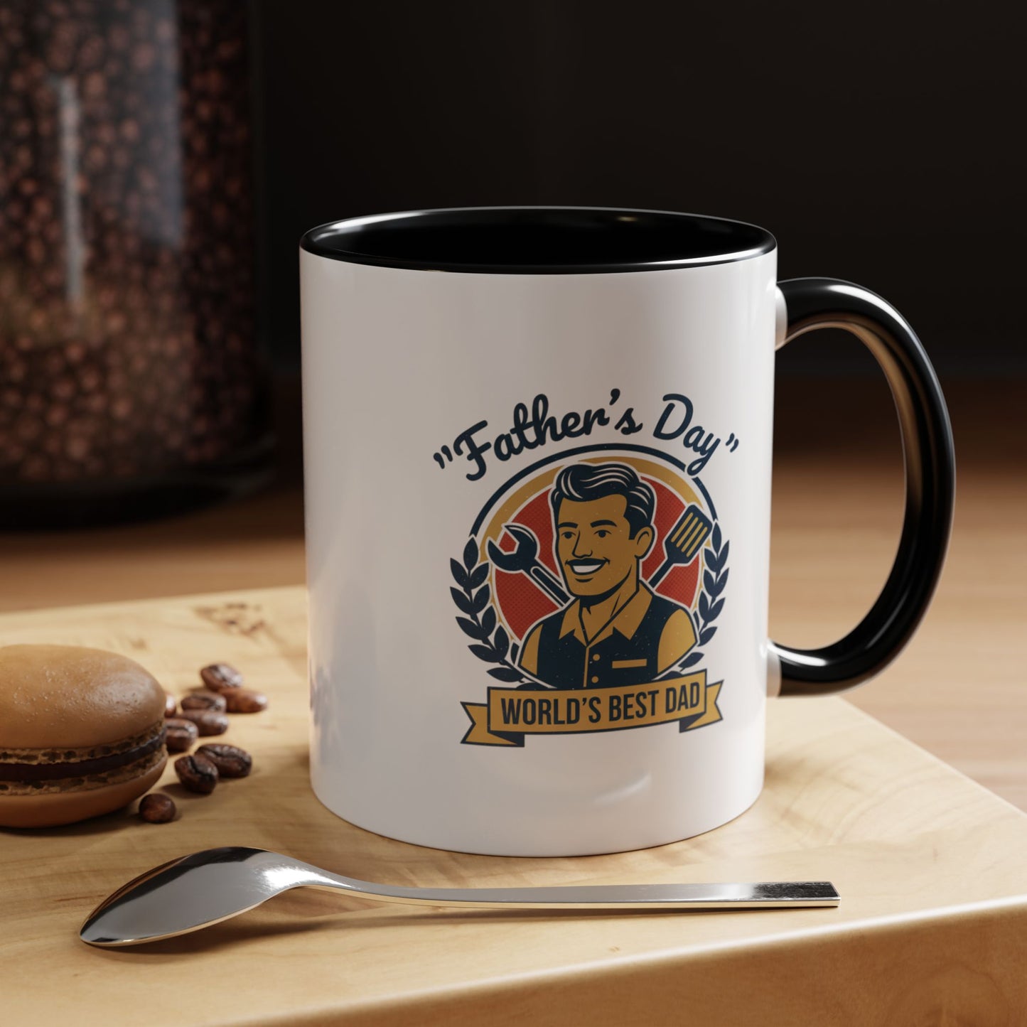 World's Best Dad Accent Coffee Mug — Vintage Wrench & Spatula Father's Day Gift