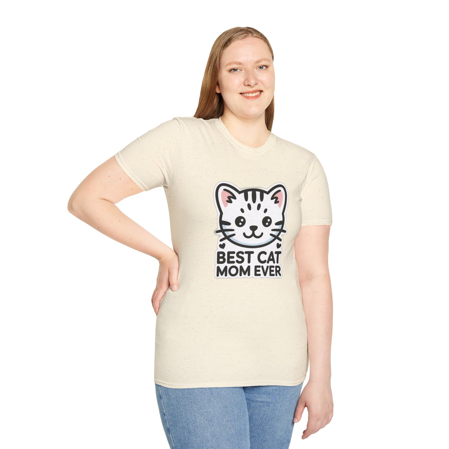 Best Cat Mom Ever T-Shirt - Kawaii Grey Tabby Cat Graphic Tee - Cute Cat Lover Gift