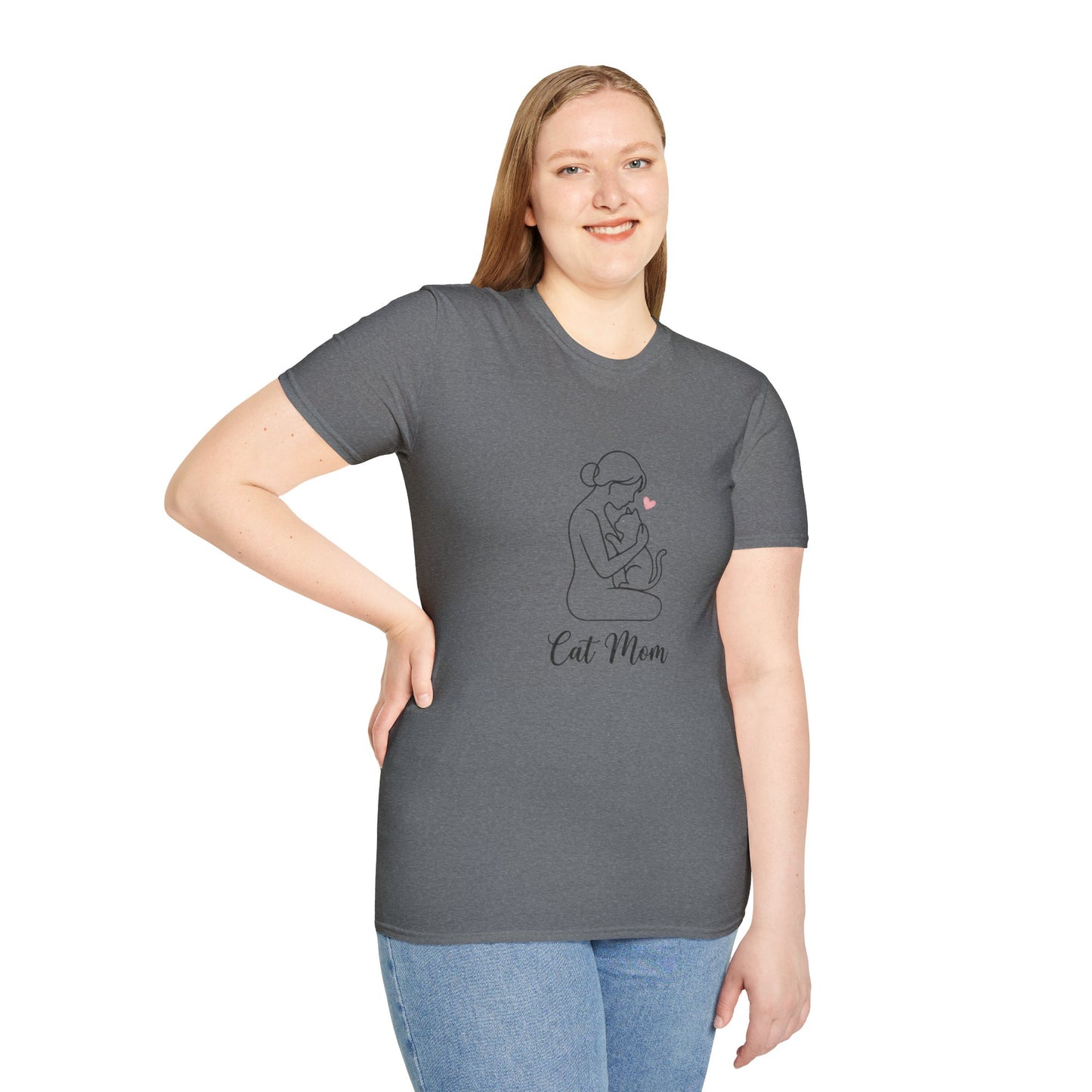 Cat Mom T-Shirt - Minimalist Line Art Graphic Tee - Cute Pet Lover Gift