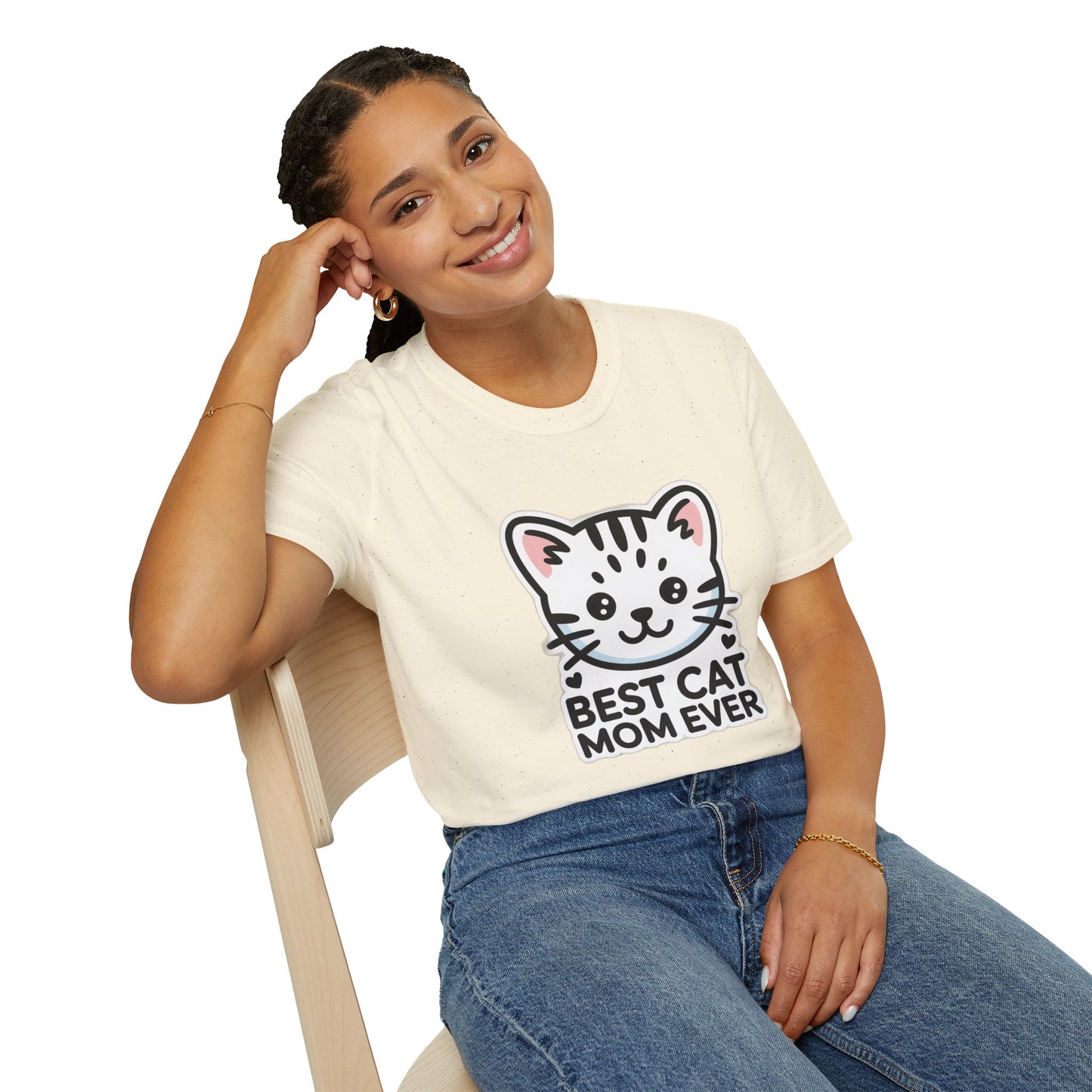 Best Cat Mom Ever T-Shirt - Kawaii Grey Tabby Cat Graphic Tee - Cute Cat Lover Gift