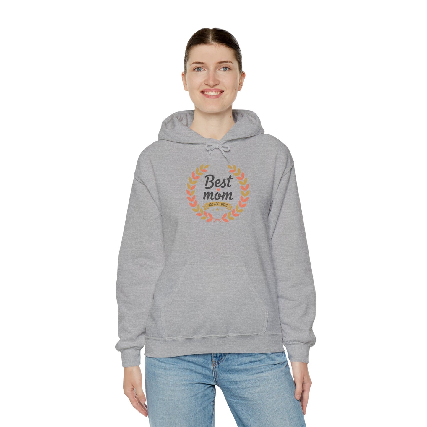 Best Mom Hooded Sweatshirt — "You Are Loved" Laurel Wreath Design