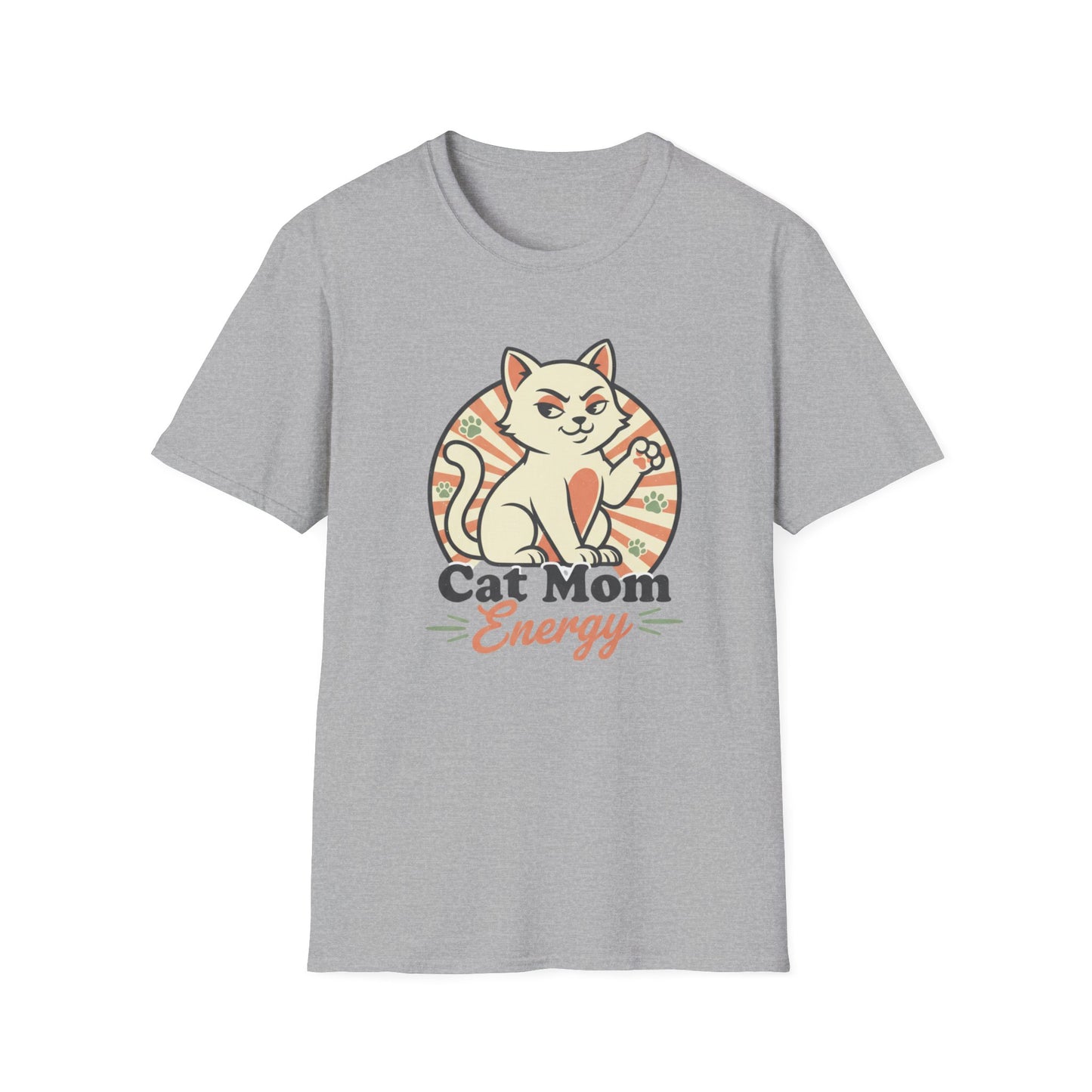 Cat Mom Energy T‑Shirt — Retro Smirking Cat Graphic