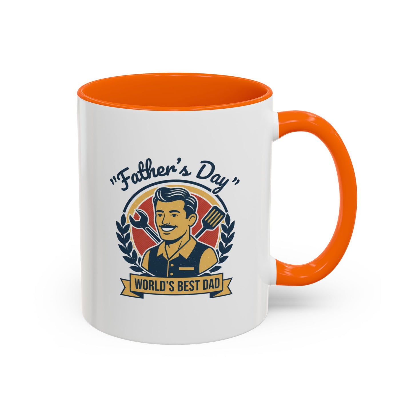 World's Best Dad Accent Coffee Mug — Vintage Wrench & Spatula Father's Day Gift