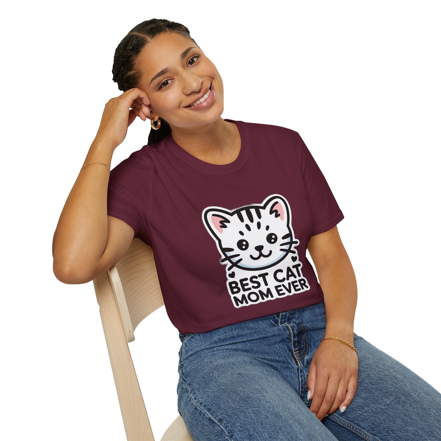 Best Cat Mom Ever T-Shirt - Kawaii Grey Tabby Cat Graphic Tee - Cute Cat Lover Gift