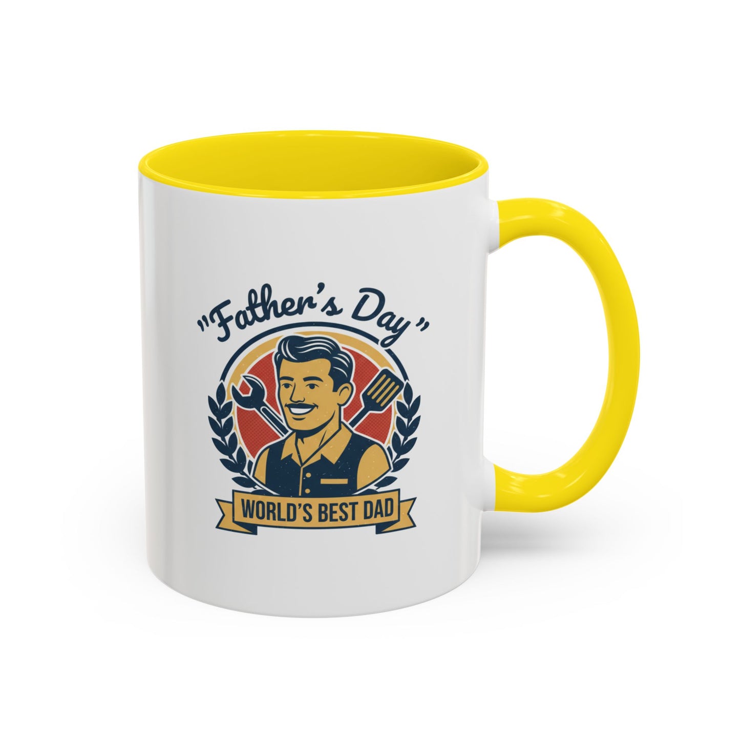 World's Best Dad Accent Coffee Mug — Vintage Wrench & Spatula Father's Day Gift