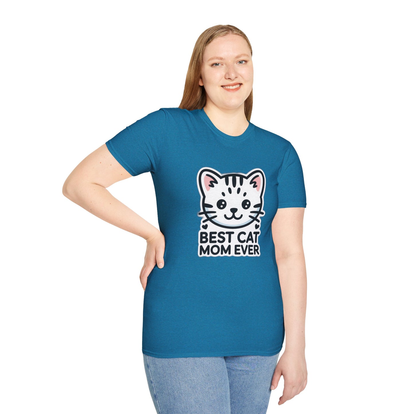 Best Cat Mom Ever T-Shirt - Kawaii Grey Tabby Cat Graphic Tee - Cute Cat Lover Gift