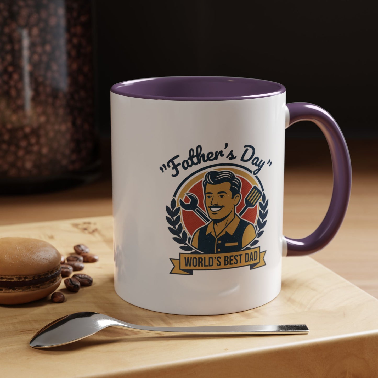 World's Best Dad Accent Coffee Mug — Vintage Wrench & Spatula Father's Day Gift