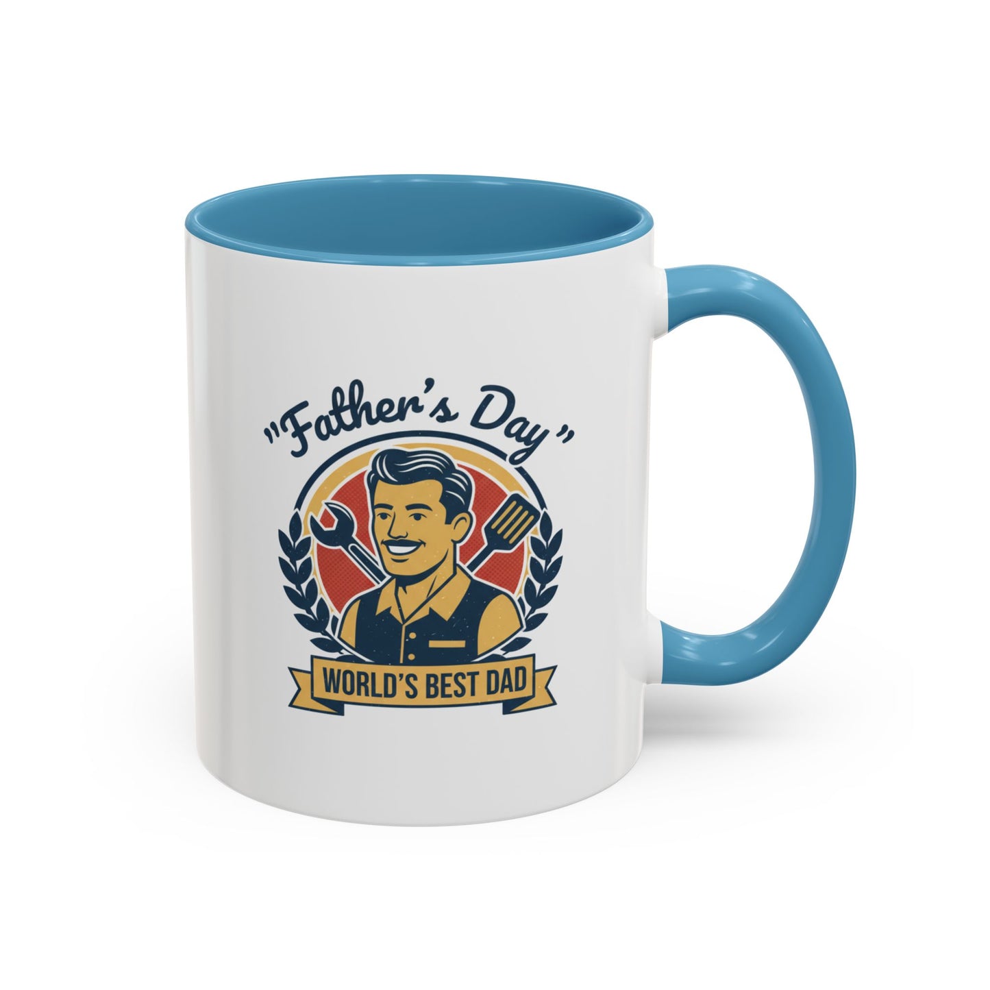 World's Best Dad Accent Coffee Mug — Vintage Wrench & Spatula Father's Day Gift