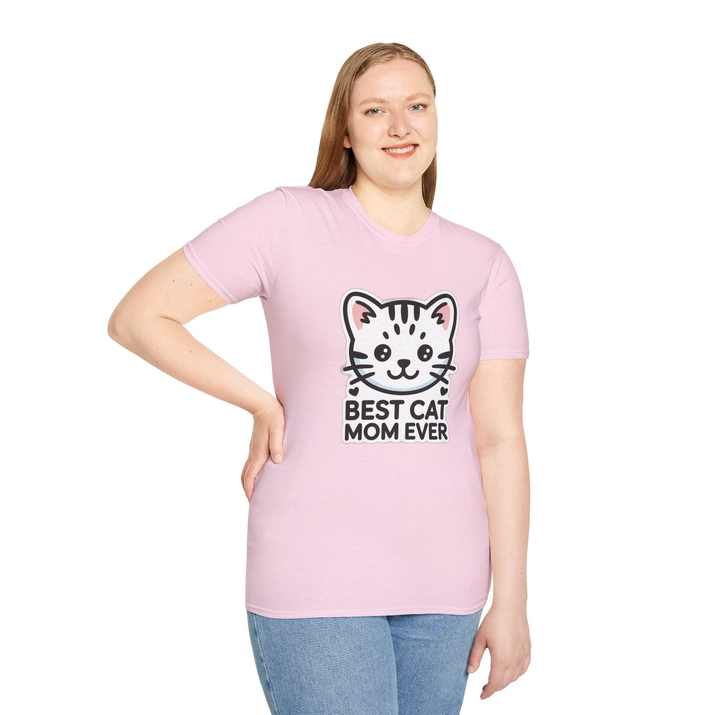 Best Cat Mom Ever T-Shirt - Kawaii Grey Tabby Cat Graphic Tee - Cute Cat Lover Gift