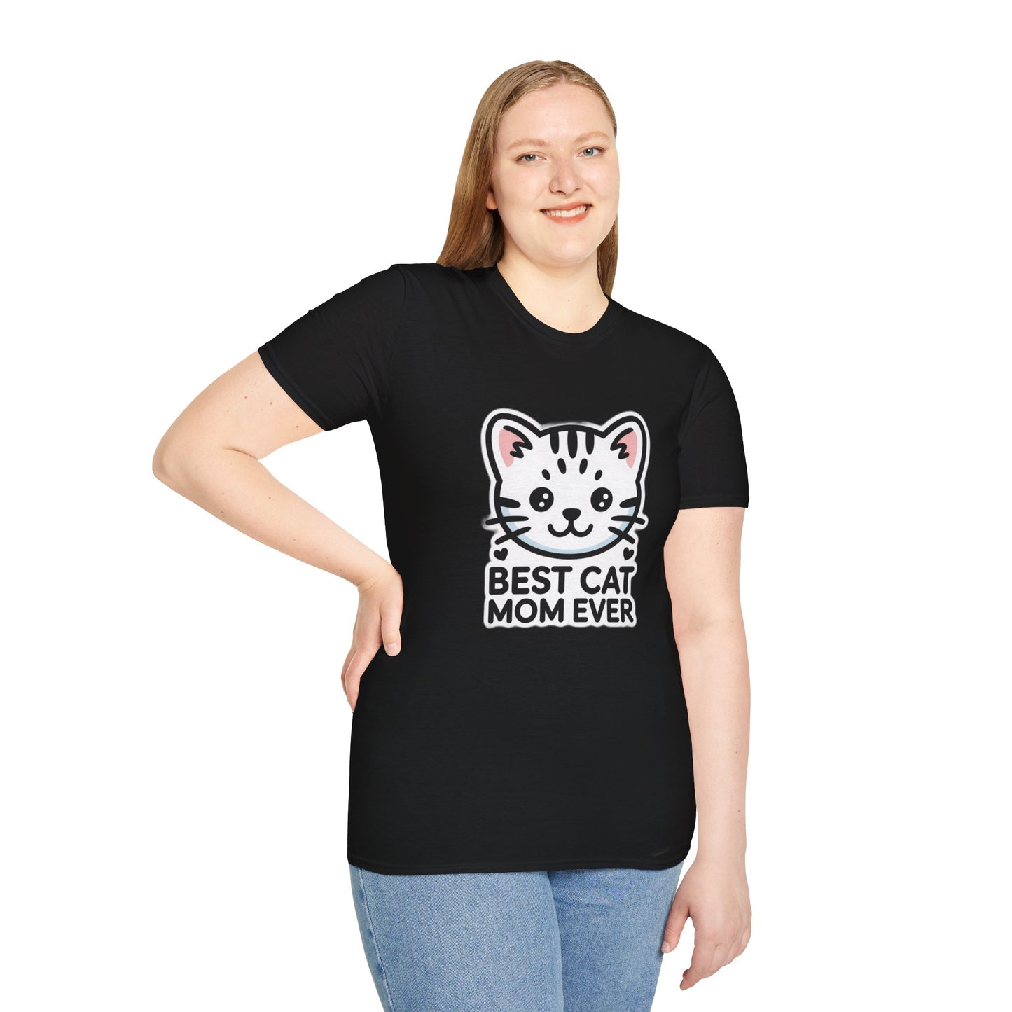 Best Cat Mom Ever T-Shirt - Kawaii Grey Tabby Cat Graphic Tee - Cute Cat Lover Gift