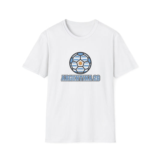 Argentina 26 Soccer T‑Shirt — La Albiceleste Sun of May Graphic Tee