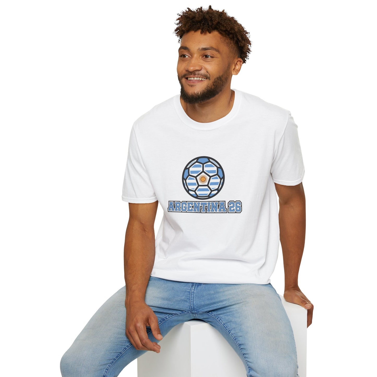 Argentina 26 Soccer T‑Shirt — La Albiceleste Sun of May Graphic Tee