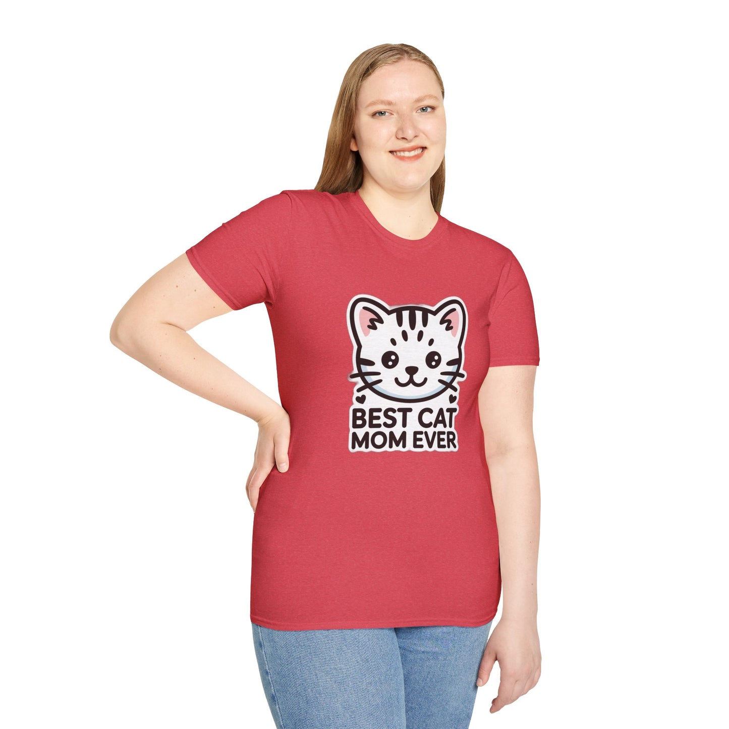 Best Cat Mom Ever T-Shirt - Kawaii Grey Tabby Cat Graphic Tee - Cute Cat Lover Gift