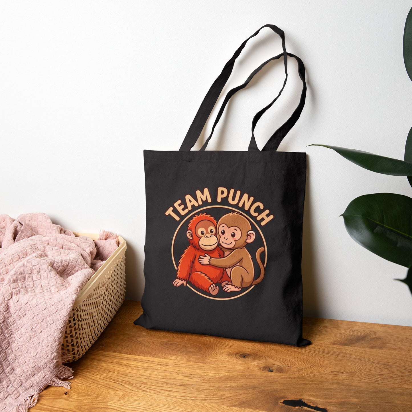 Team Punch Monkey Friends Canvas Tote — "Best Friends" Orangutan & Monkey Hug