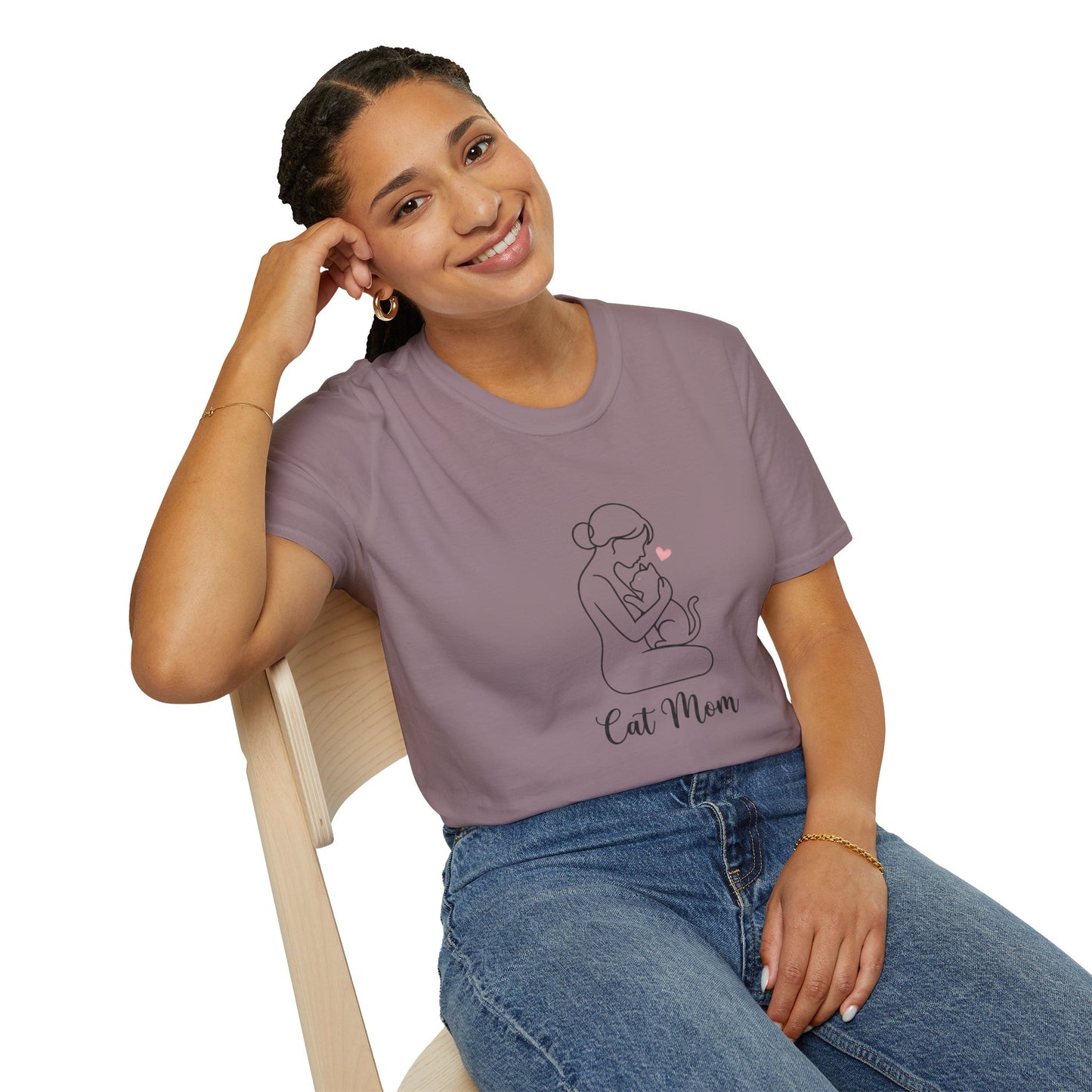 Cat Mom T-Shirt - Minimalist Line Art Graphic Tee - Cute Pet Lover Gift