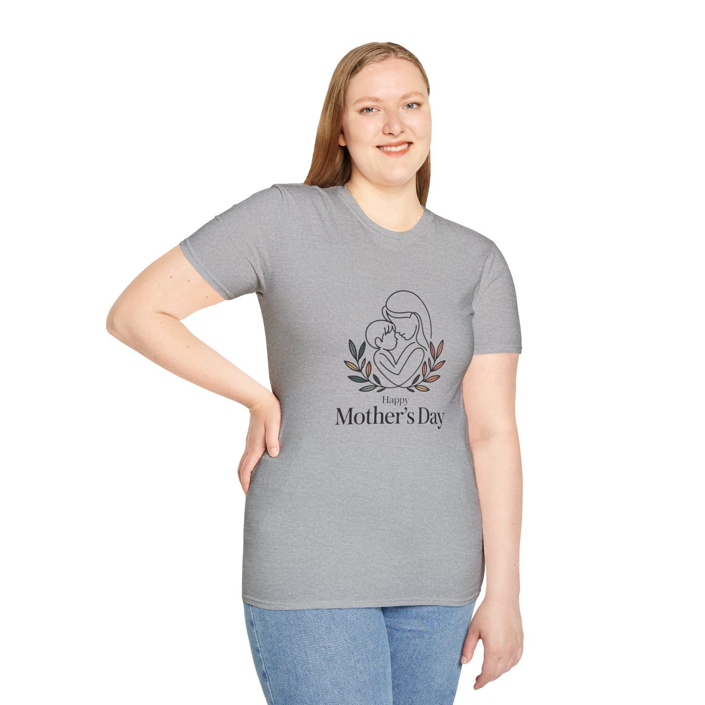 Happy Mother's Day Gift - Aesthetic Mom Tee - Botanical T-Shirt - Minimalist Line Art Mom & Baby Gift Tee