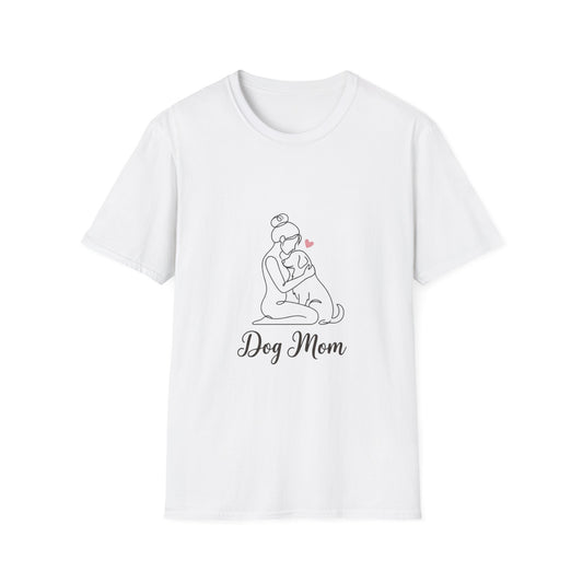 Hunde Mama T-Shirt — Minimalistisches Umriss-Haustierliebhaber-Tee mit Herz-Akzent