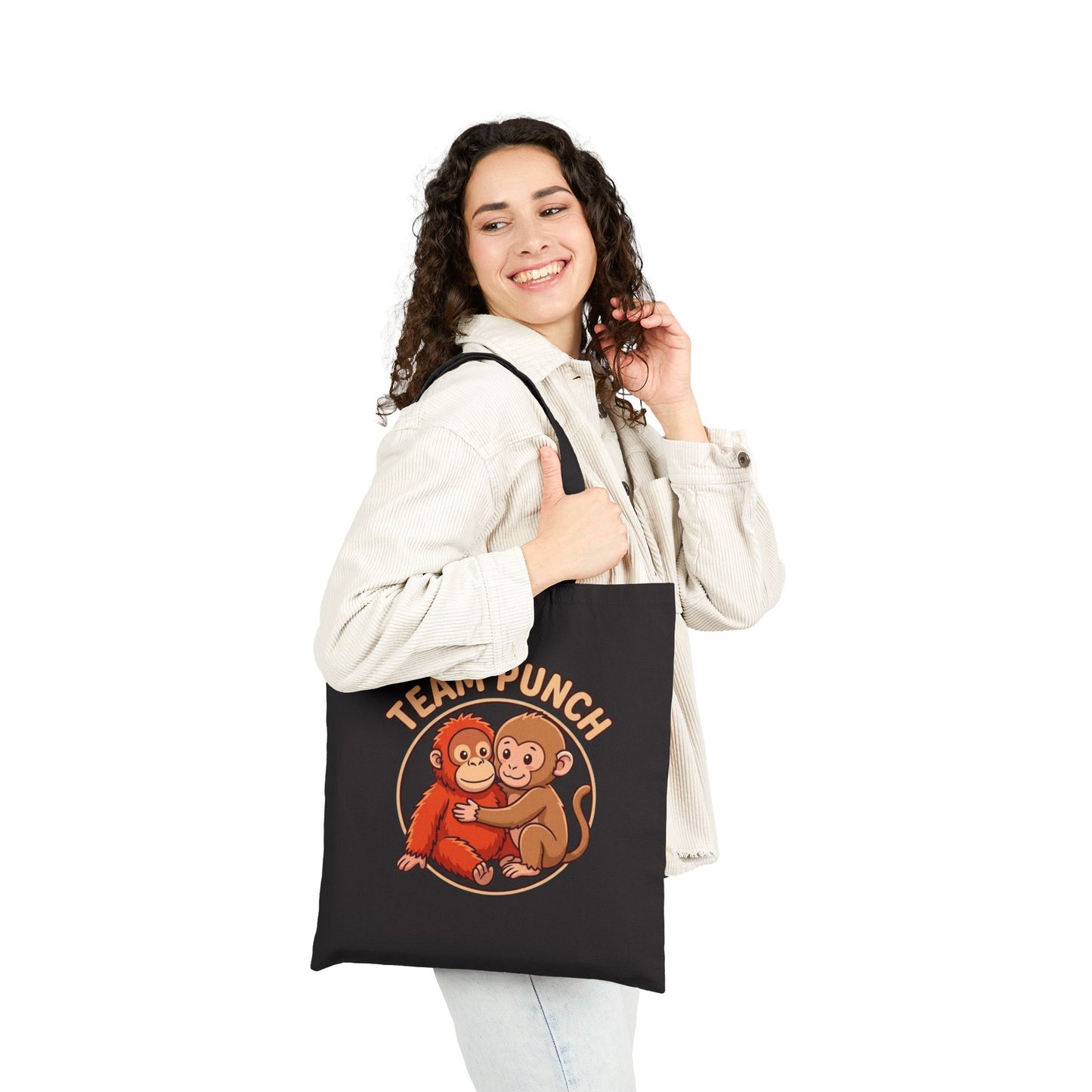 Team Punch Monkey Friends Canvas Tote — "Best Friends" Orangutan & Monkey Hug