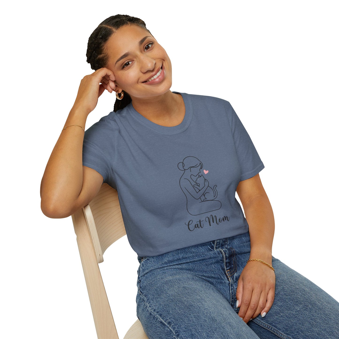 Cat Mom T-Shirt - Minimalist Line Art Graphic Tee - Cute Pet Lover Gift