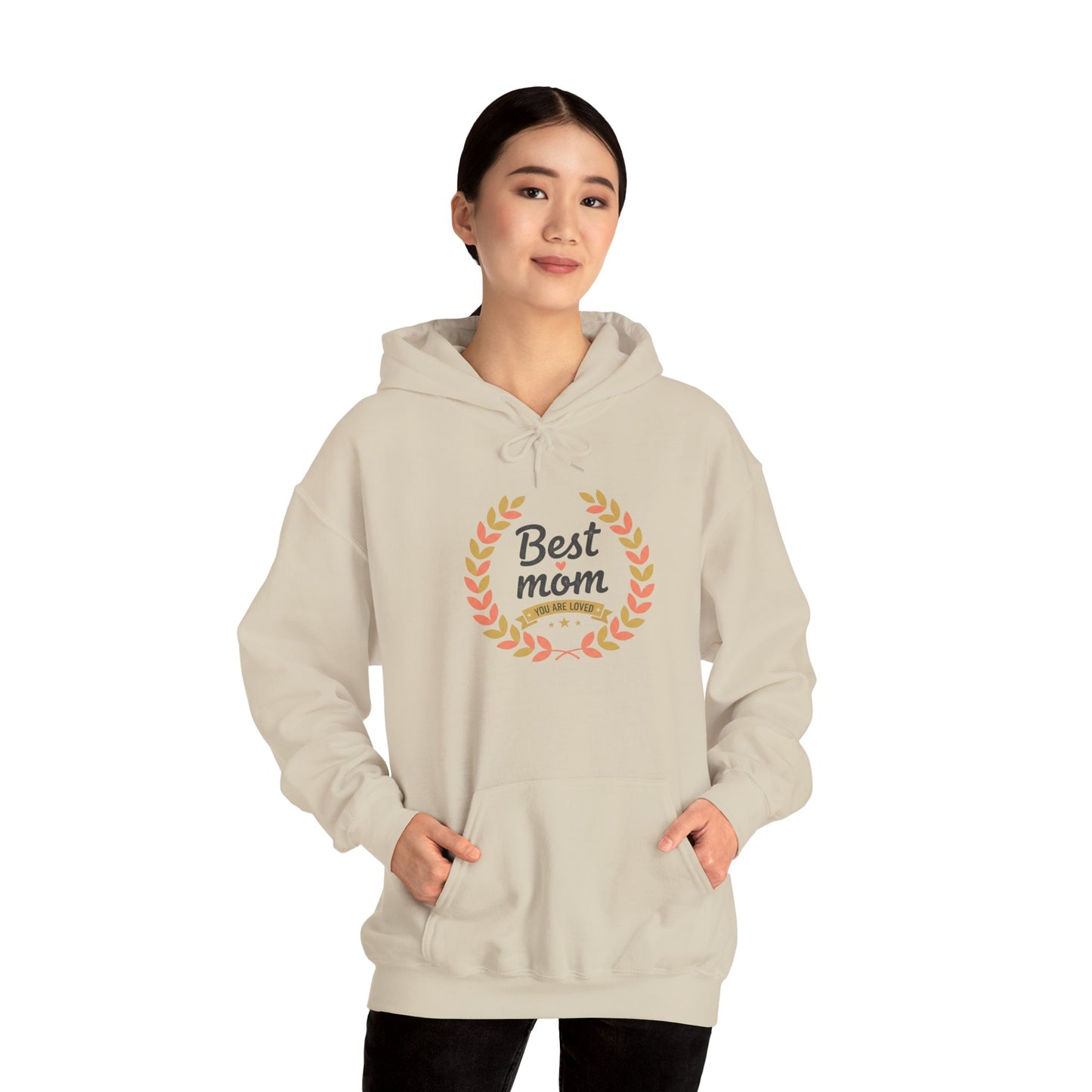 Best Mom Hooded Sweatshirt — "You Are Loved" Laurel Wreath Design