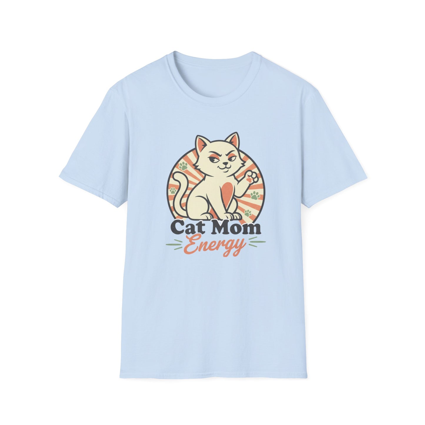 Cat Mom Energy T‑Shirt — Retro Smirking Cat Graphic